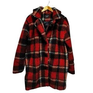 Love Tree Faux Fur Red Plaid Women's Winter Coat Size M